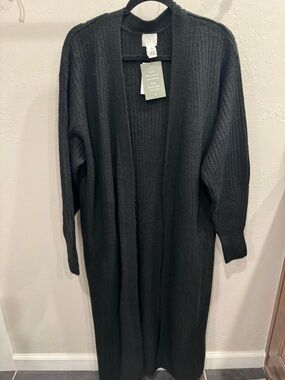 H&M Open-Front Ribbed Long Cardigan Sweater